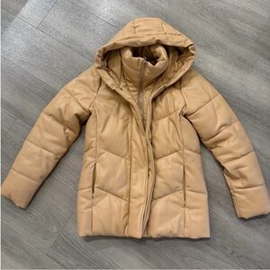 Tan Hooded Women's Jacket Faux Leather